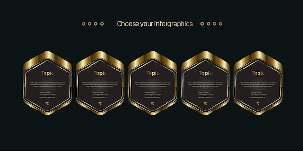 five premium buttons on dark background and prem concept of 5 banners for shopping ads design