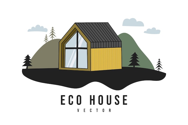 flat barnhouse modern twostorey house in the background of nature background for web and print horizontal logo vector illustration