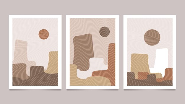Flat boho hand drawn abstract landscape covers collection