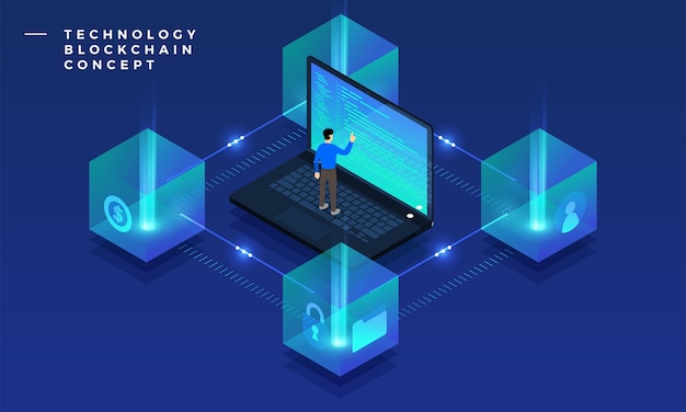 Flat design concept blockchain and cryptocurrency technology