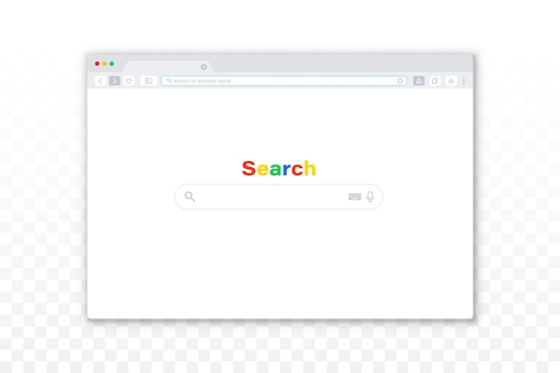 Flat design internet browser template on the transparent background. Simple Browser window. Web template window screen mockup. Interface web Browser, Internet empty page for web.