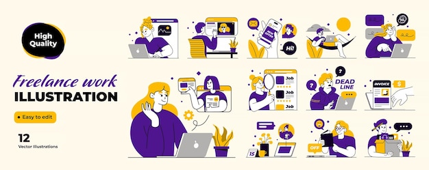 Flat Design Modern Illustration of Freelance