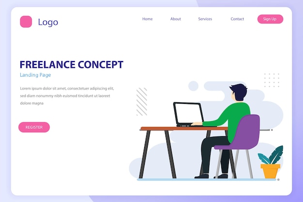 flat design of work from home concept freelance concept flat style vector template suitable for web landing page background