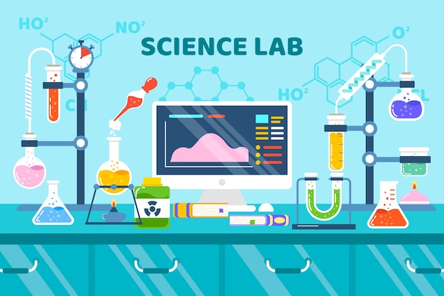 Flat design science equipment and formulas
