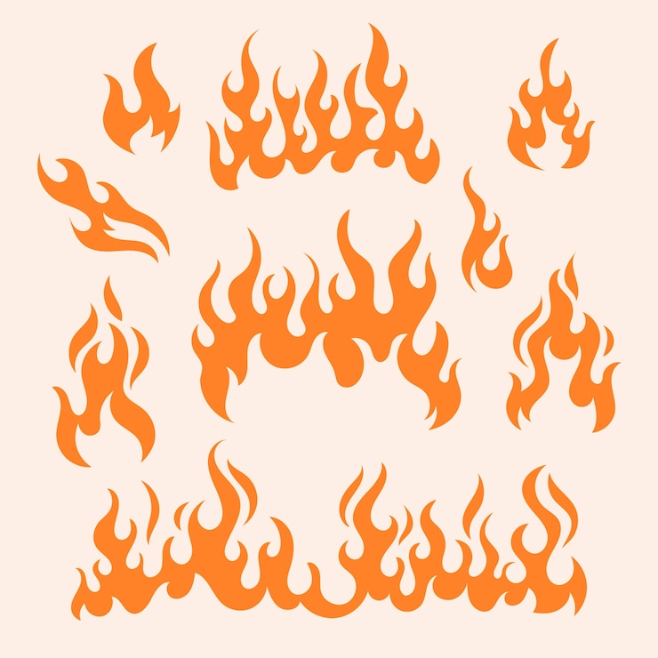 Vektori flat fire flame set silhouette