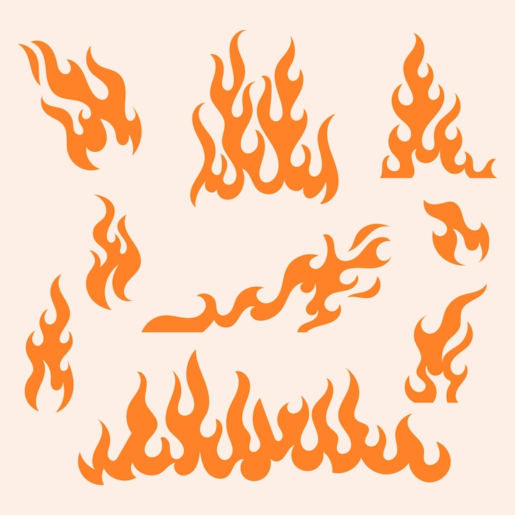 Vektori flat fire flame set silhouette