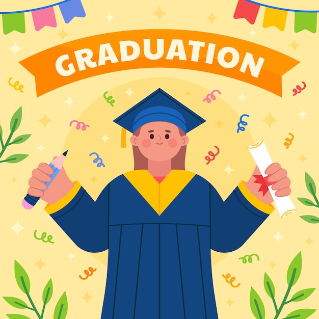 Flat graduation kids illustration