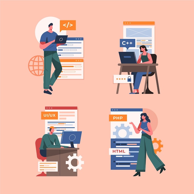Flat-hand drawn web developers illustration