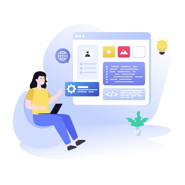 Flat illustration of web development in modern editable design