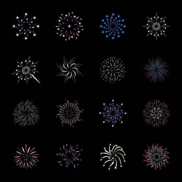Flat Illustrations of Fireworks