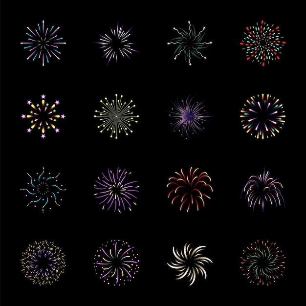 Flat Illustrations of Fireworks