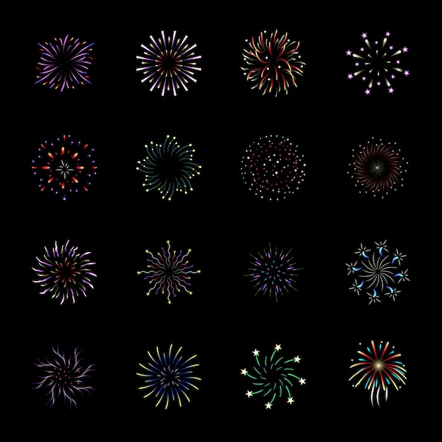 Flat Illustrations of Fireworks