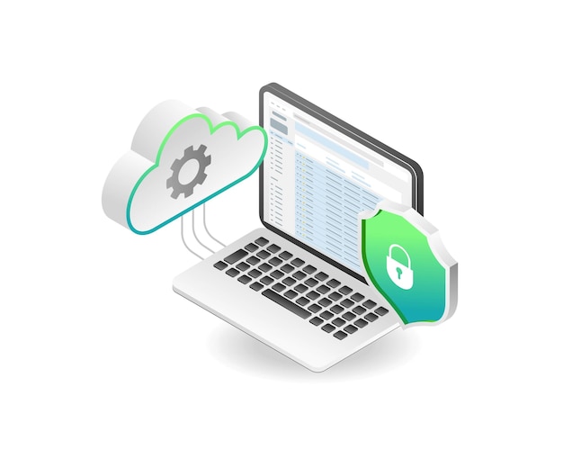 Flat isometric concept of cloud server data security illustration