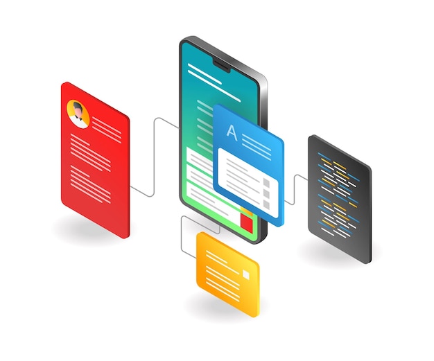 Flat isometric illustration concept smartphone layout program application