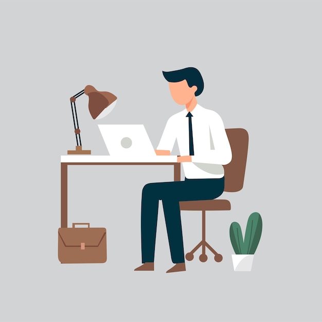 flat man work at office vector IIlustration