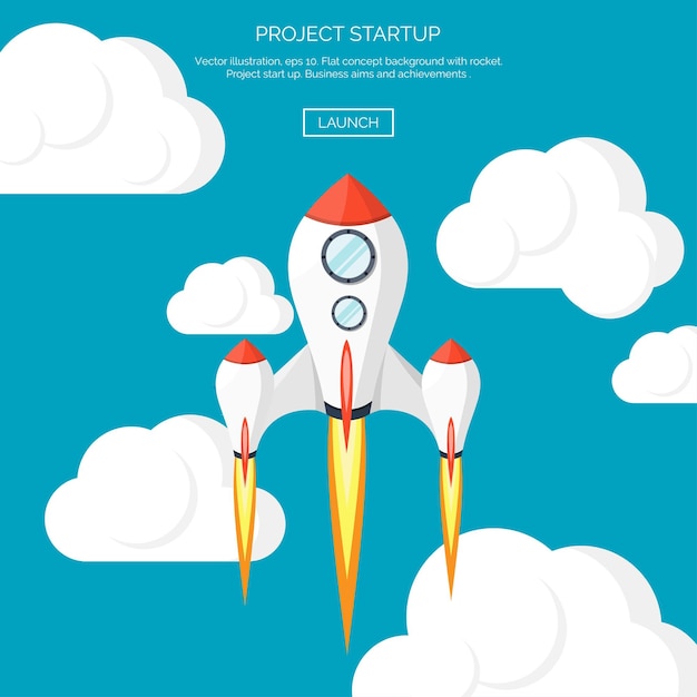 Flat rocket spaceship launch startup concept and project development space exploration
