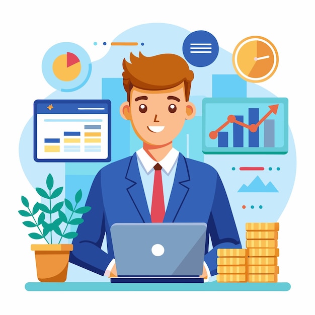 Flat Style Vector Financial Analyst Illustration
