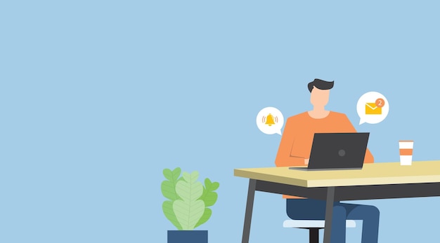 flat vector a man working with notebook concept