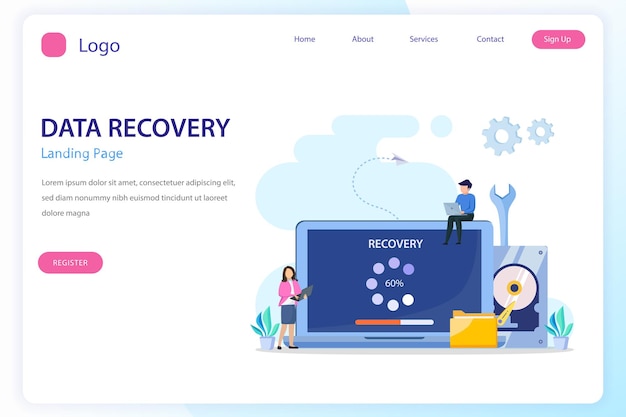 Flat vector concept of data recovery services data backup and protection hardware repair