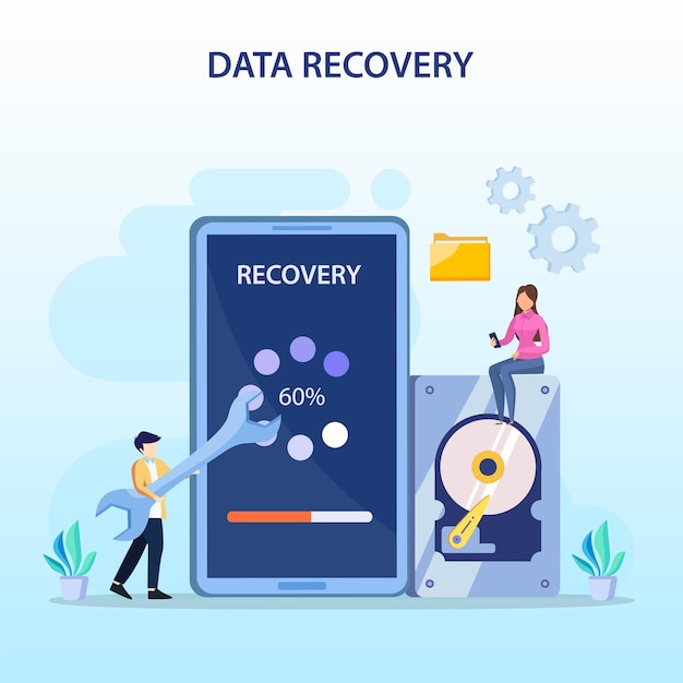 flat vector concept of data recovery services data backup and protection hardware repair