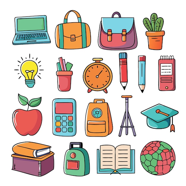 Flat vector set of compositions with objects related to education theme Back to school