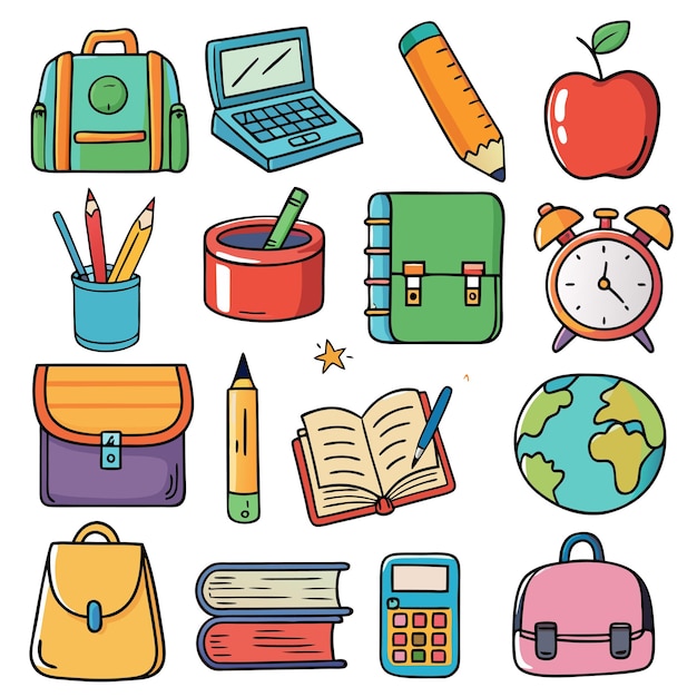 Flat vector set of compositions with objects related to education theme Back to school