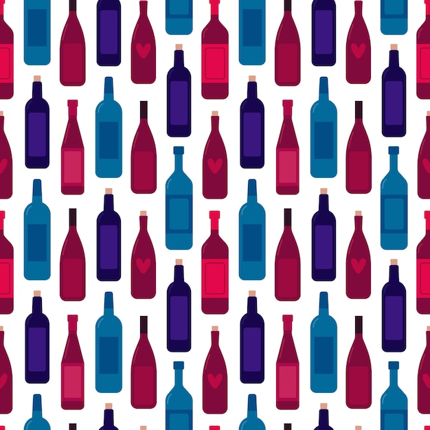 flat wine bottles seamless pattern different wine bottles vector pattern