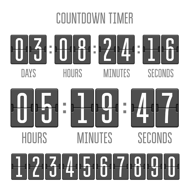 Flip countdown clock counter timer on white