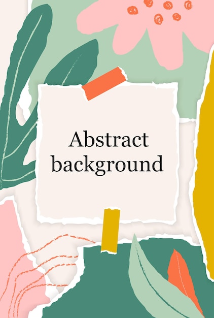 Floral background with torn paper pieces in pastel color chalk line square note