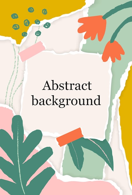 Floral background with torn paper pieces in pastel color scandinavian style