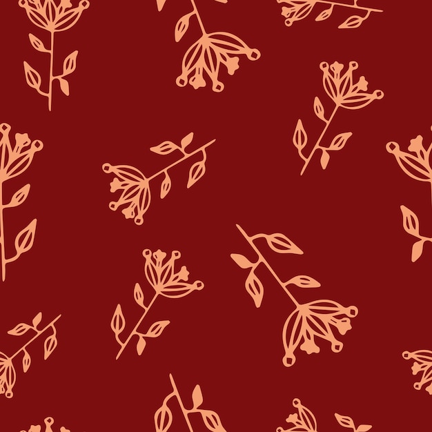 Floral seamless pattern in line art style  Abstract botanical print of flowers leaves twigs
