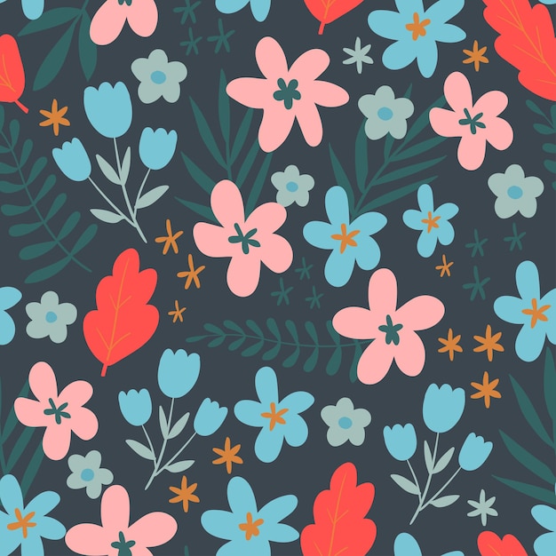 Floral seamless pattern Vector floral pattern in trending colorsDesign with simple flat colors