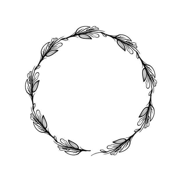 Floral Wreath branch in hand drawn Floral round black and white frame leaves and flowers Frames