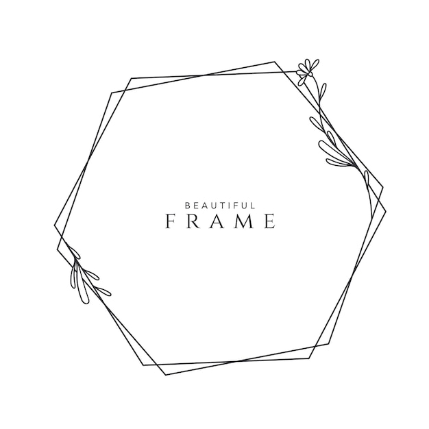 Flower frame logo wedding frame hexagon geometric invitation card template handdrawn vector