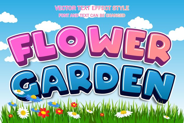 Flower garden botani logo typography 3d editable text effect font style template background design