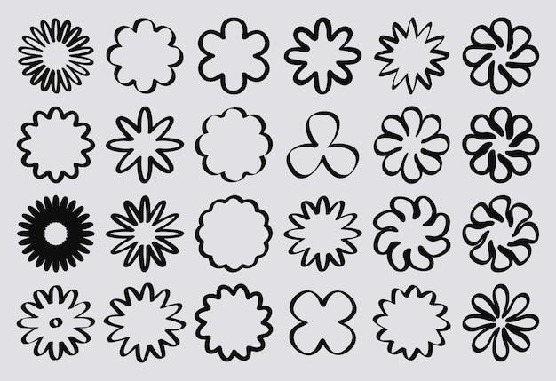 flower hand drawn line icons set abstract flower icons isolated on white background