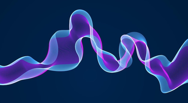 Flowing energy particles, wave of blended dots over dark. Curved dotted 3d lines vector illustration. 3d futuristic technology style with glowing shining effect.