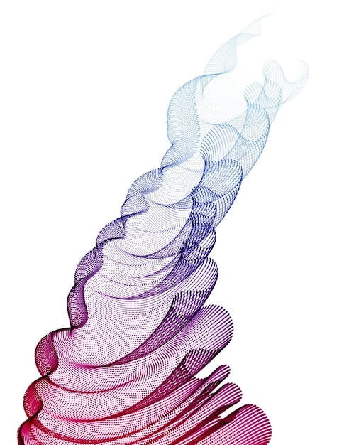 Flowing energy particles, wave of blended dots transparent tulle textile on wind. Curved dotted 3d lines vector effect illustration. 3d futuristic technology style.