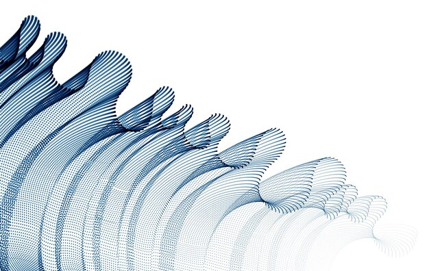 Flowing energy particles, wave of blended dots transparent tulle textile on wind. Curved dotted 3d lines vector effect illustration. 3d futuristic technology style.