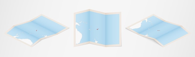 Folded map of Fiji in three different versions.