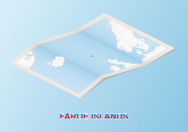 folded paper map of faroe islands with neighboring countries in isometric style.