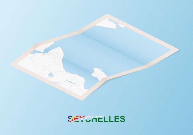folded paper map of seychelles with neighboring countries in isometric style.