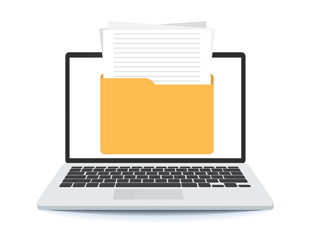 Folder on laptop screen. Vector illustration