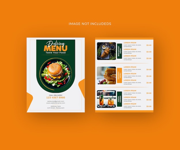 Food menu and restaurant flyer design template