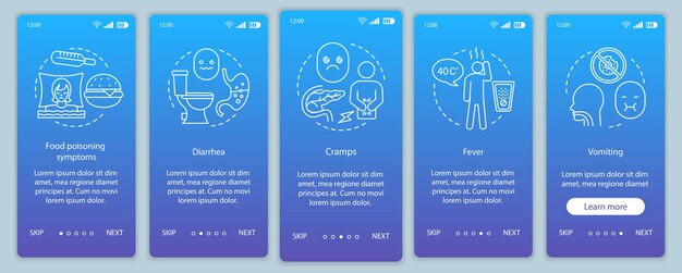 Food poisoning onboarding mobile app page screen vector template
