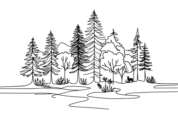 forest in one line vector illustration of a forest with many trees graphic illustration