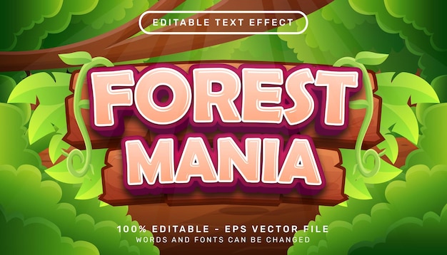 forest maniam 3d text effect and editable text effect with leaf and jumgle illustration