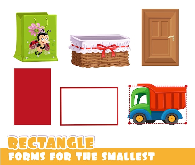 Forms for the smallest Rectangle and objects having a vertical and horizontal rectangle shape on a white background developing game
