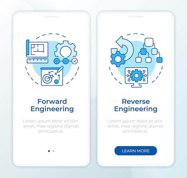 Forward vs reverse engineering blue onboarding mobile app screen