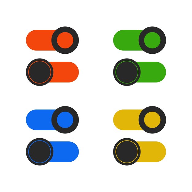 four colors on off buttons set for desiging apps or web